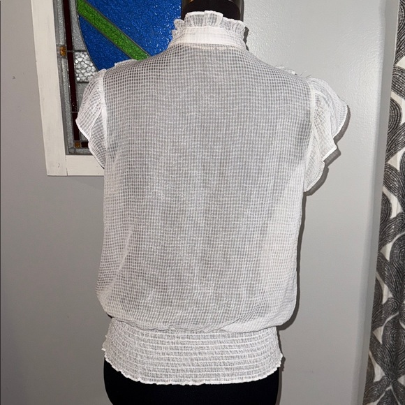 XXI Forever 21 Vintage Smocked Waist Flutter Sleeve Blouse SZ Small - Picture 4 of 6